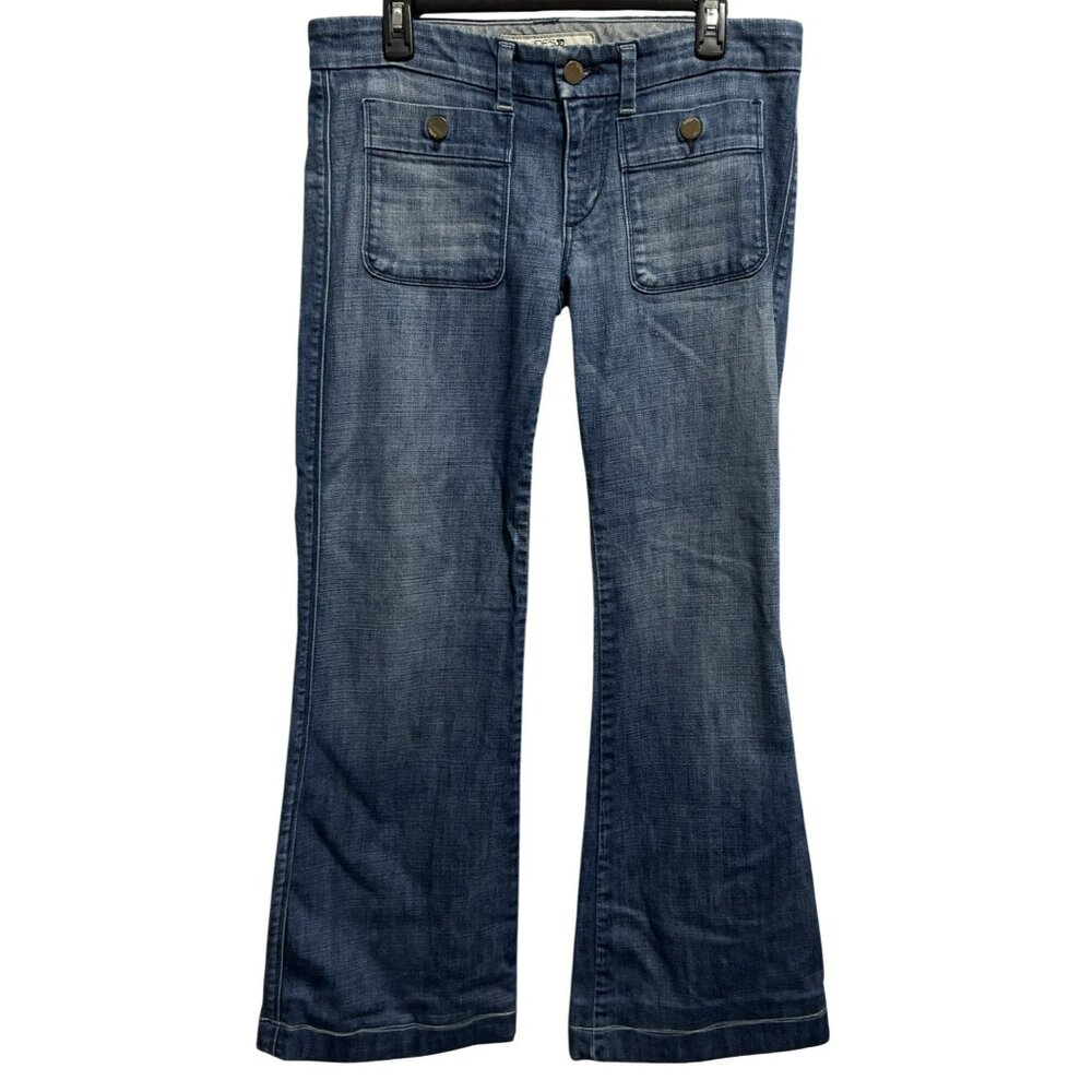 Joe's Jeans Womens Sz 31 Wide Flare Leg Low Rise Jeans Buttoned Patch Pockets
